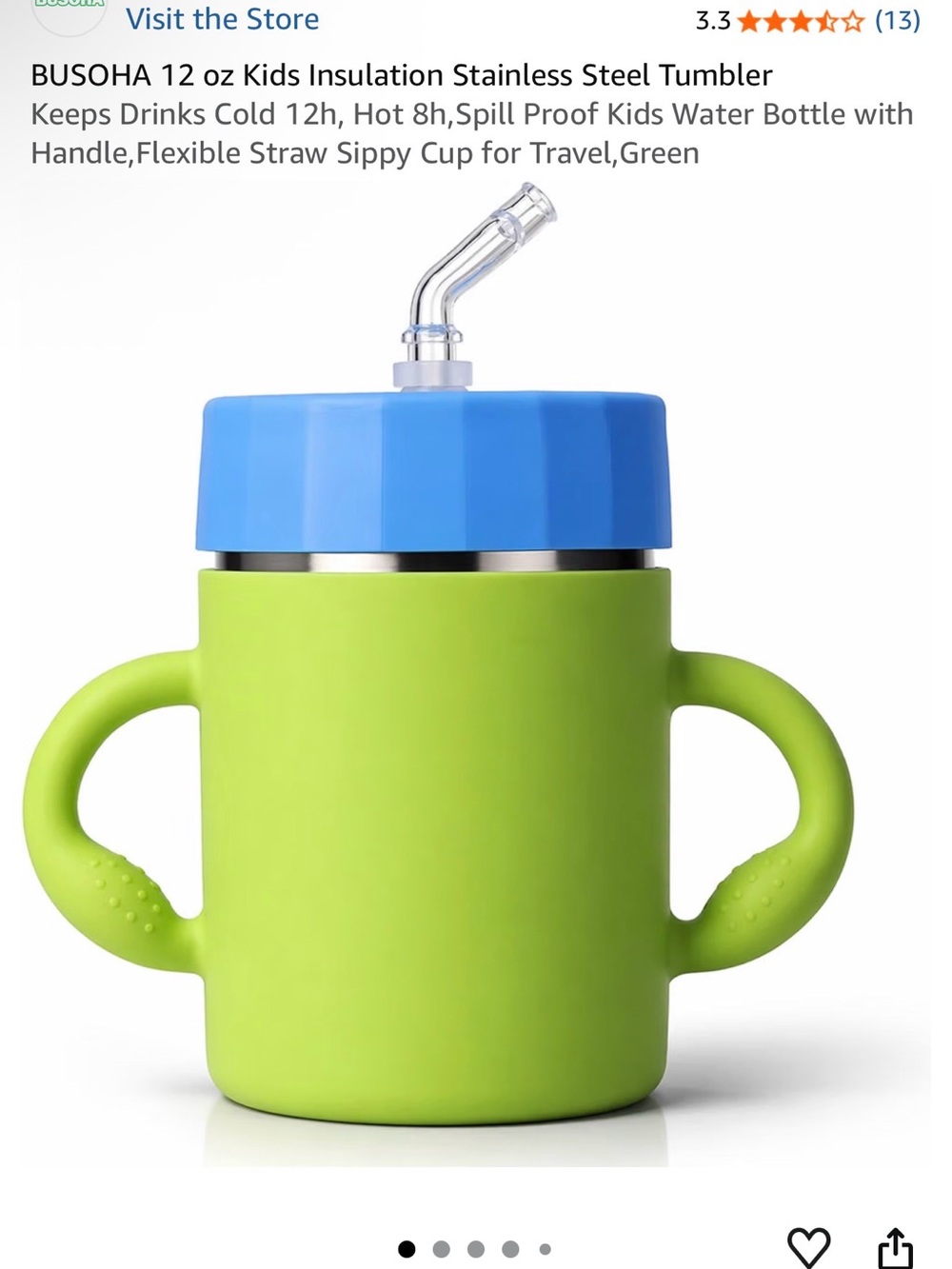Kids Insulated Sippy Cup - Blue Lid / Green Body